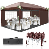 HAOYYE 10x20ft Dark Coffee Pop Up Canopy Tent with 4 Removable Sidewalls and 2 Transparent Windows Waterproof Oxford Fabric Folding Gazebo with Powder Coated Steel Frame Portable Outdoor Shelter for Patio Garden Market Events